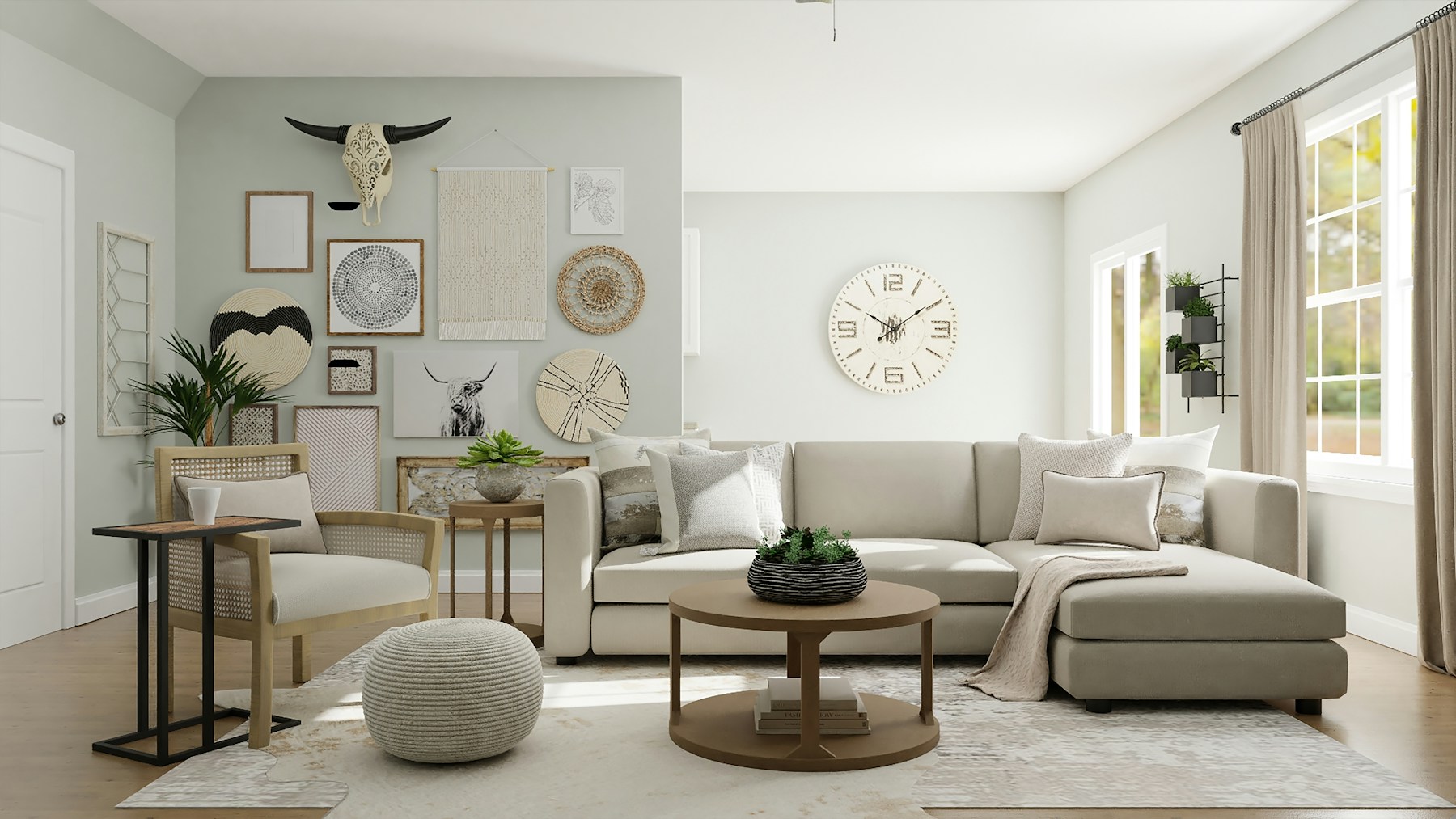 Illustrative furnished interior with contemporary furniture